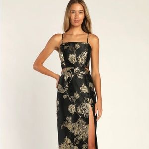 Lulus Black Floral Jacquard Sleeveless Maxi Dress
